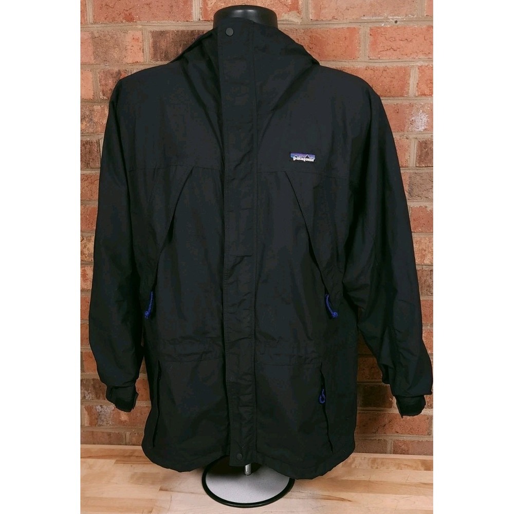 Patagonia Mens Storm Jacket Black Hooded Full Zip Small Vintage